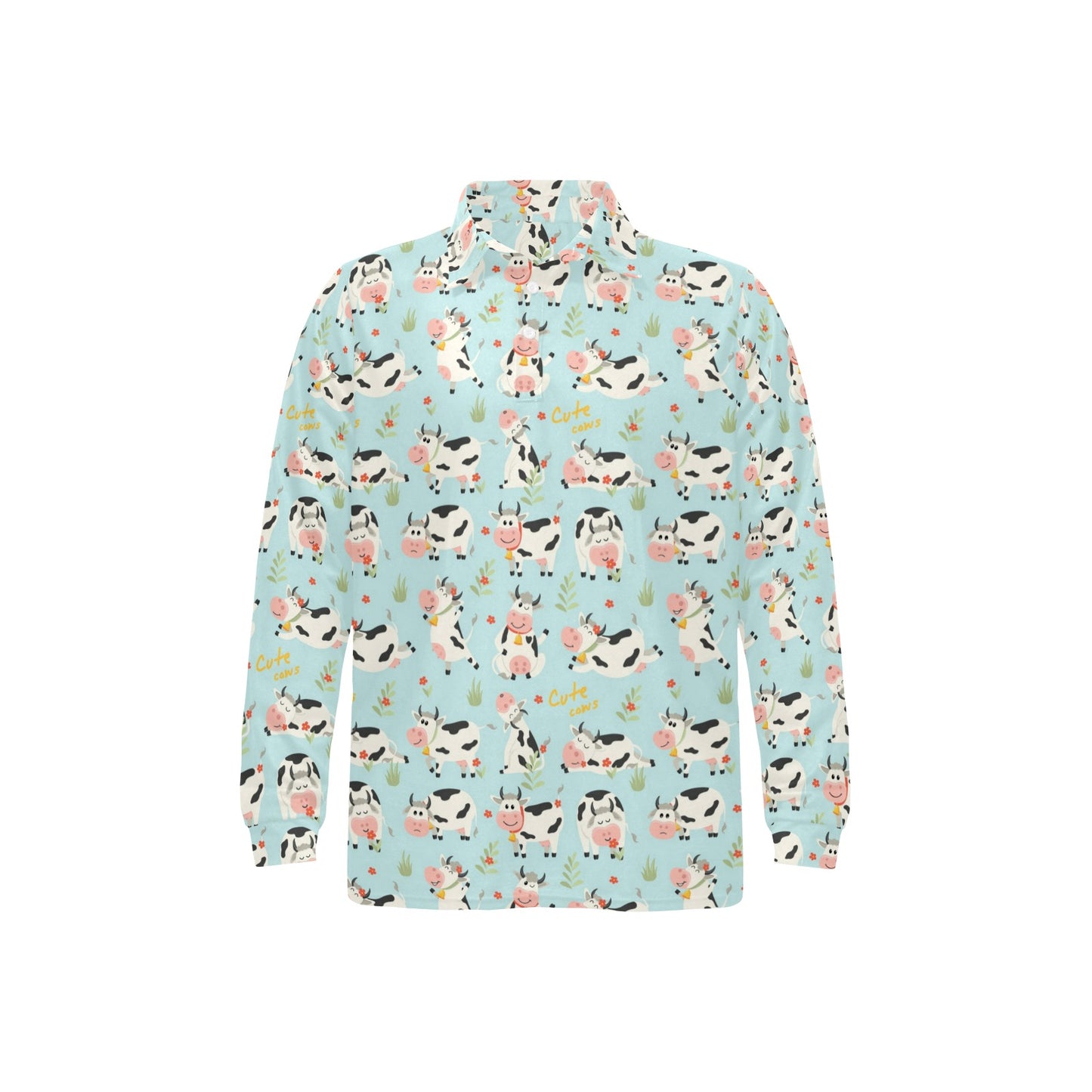 Cattle Print Design LKS403 Long Sleeve Polo Shirt For Men's
