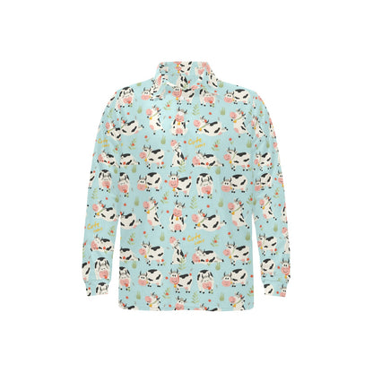 Cattle Print Design LKS403 Long Sleeve Polo Shirt For Men's