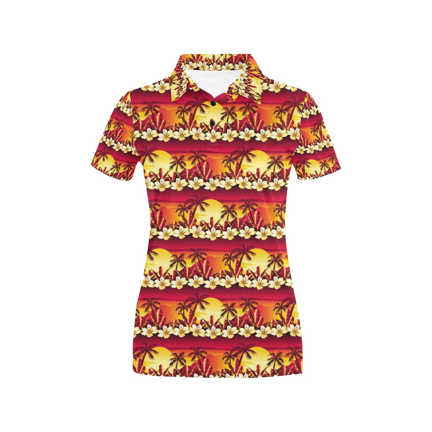 Hawaiian Tropical Sunset Hibiscus Print Women's Polo Shirt