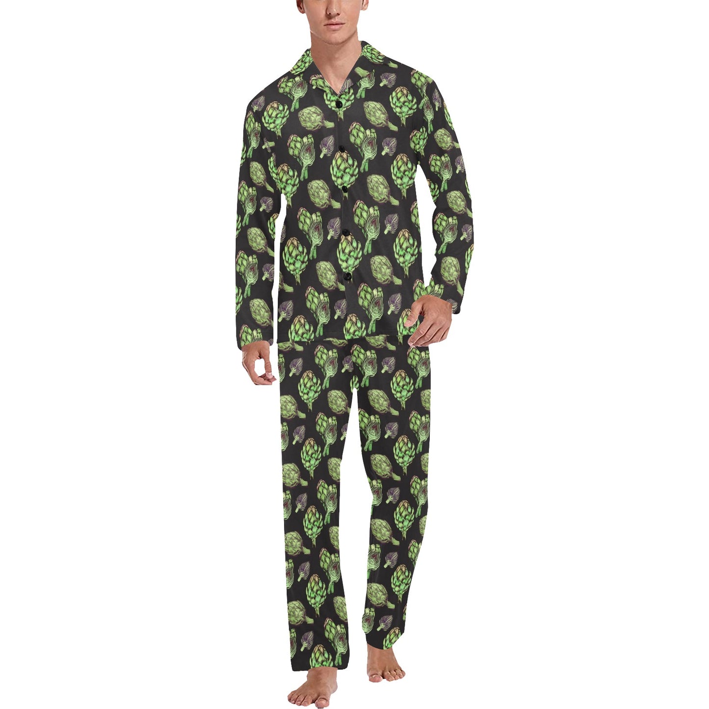 Artichoke Pattern Print Design 02 Men's Long Pajama Set