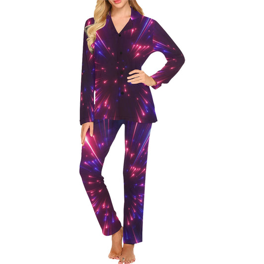 Celestial Purple Blue Neon Speed Light Women's Long Pajama Set