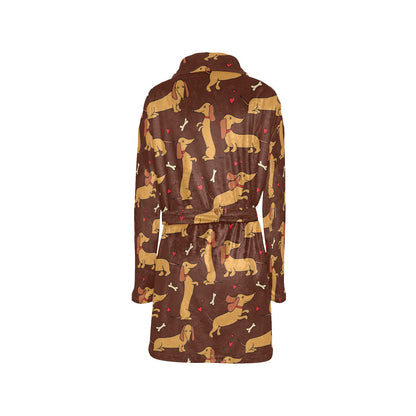 Dachshund Happy Print Pattern Women's Fleece Robe
