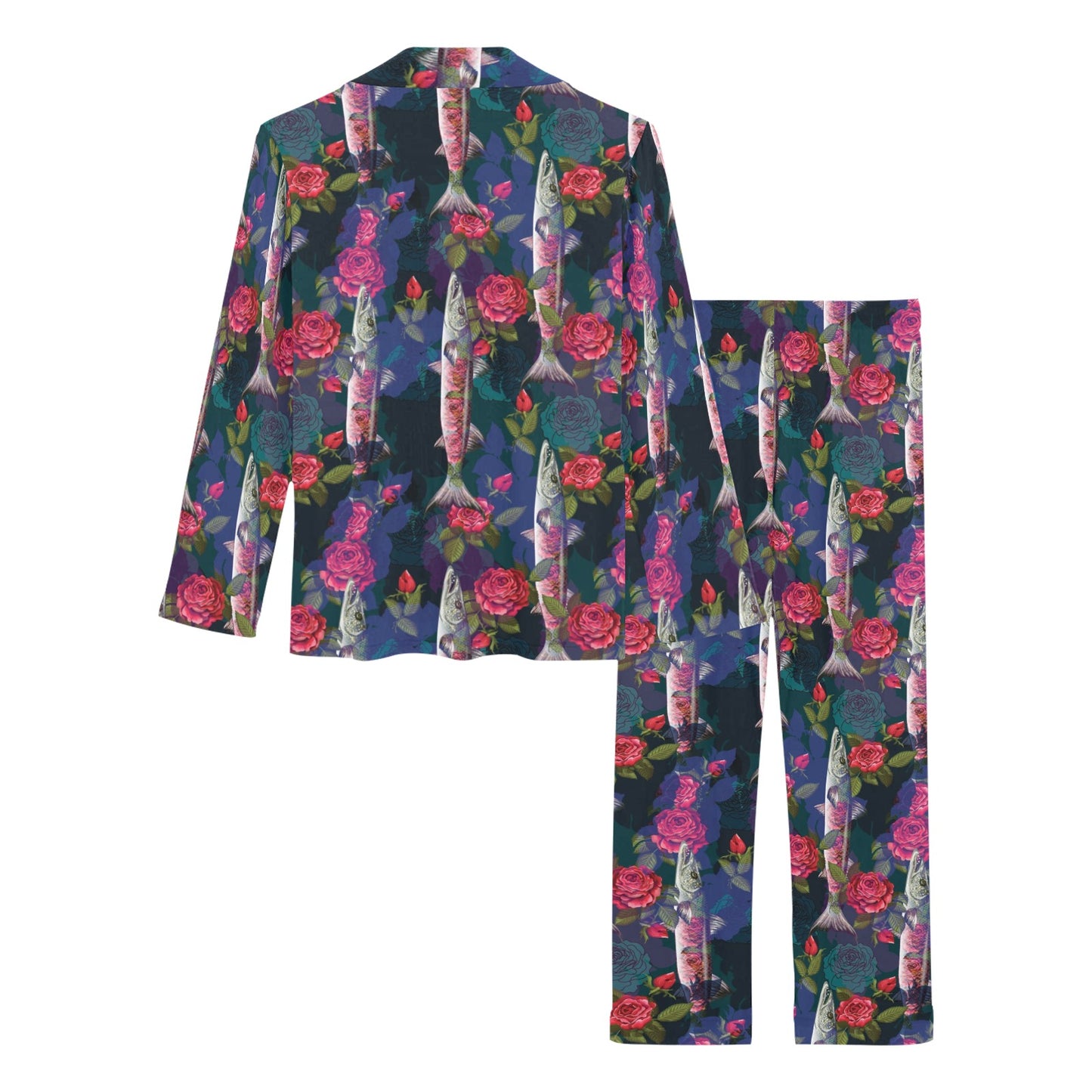 Barracuda with Folwer Pattern Print Design 01 Women's Long Pajama Set