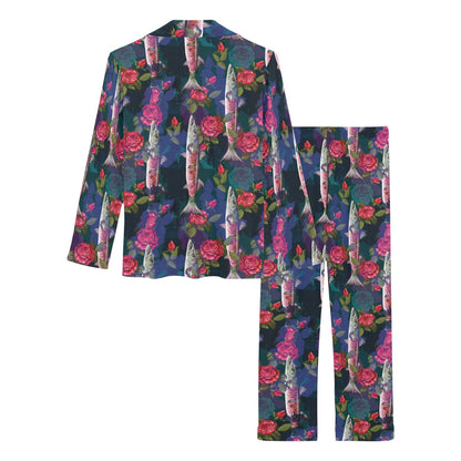 Barracuda with Folwer Pattern Print Design 01 Women's Long Pajama Set