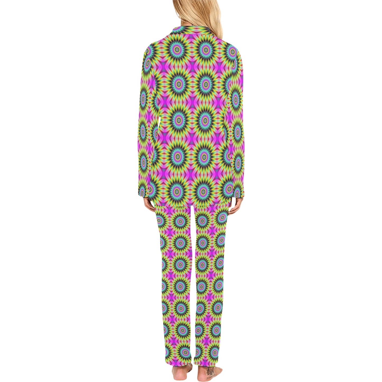 Optical illusion Flower Rainbow Style Women's Long Pajama Set