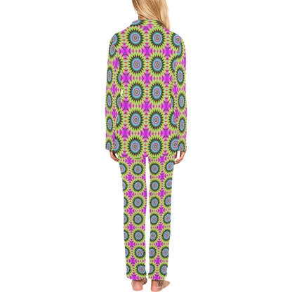 Optical illusion Flower Rainbow Style Women's Long Pajama Set