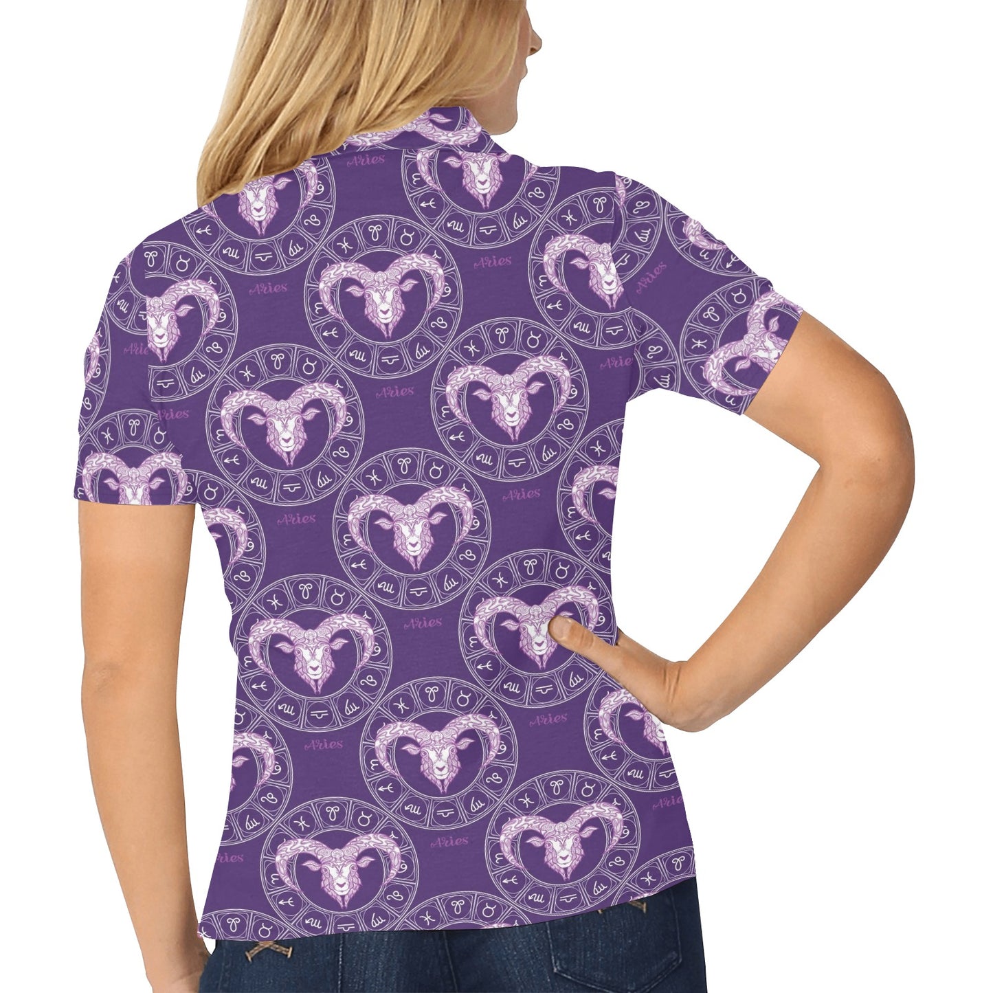 Aries Zodiac Pattern Print Design 02 Women's Polo Shirt