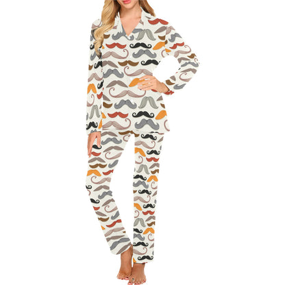 Mustache Pattern Print Design A02 Women's Long Pajama Set