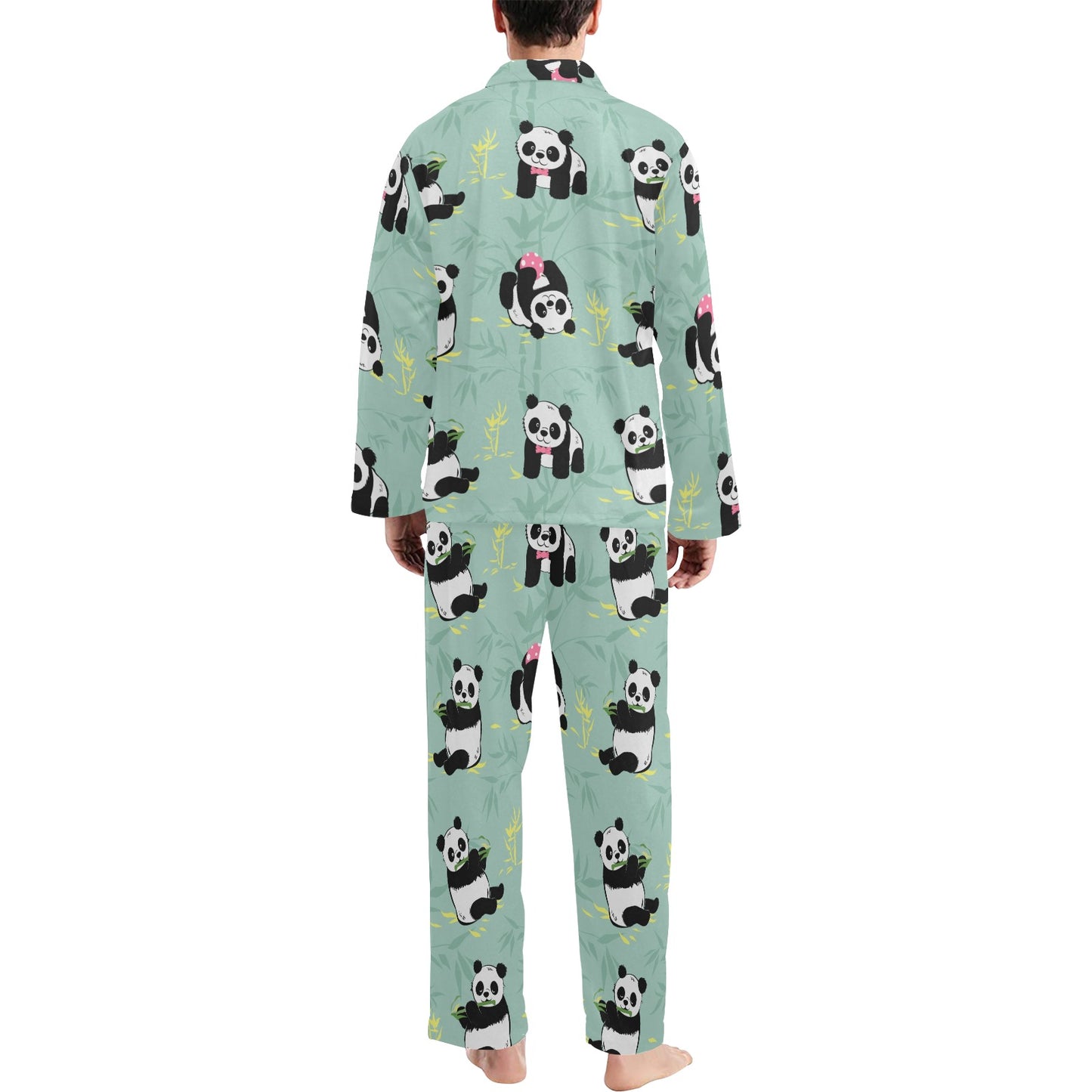 Panda Pattern Print Design A05 Men's Long Pajama Set