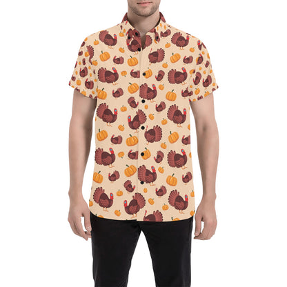 Thanksgiving Print Design LKS308 Men Short Sleeve Button Up Shirt