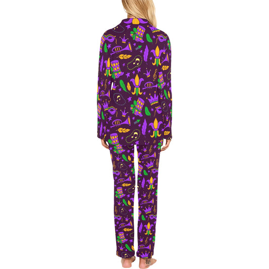 Mardi Gras Pattern Print Design 08 Women's Long Pajama Set