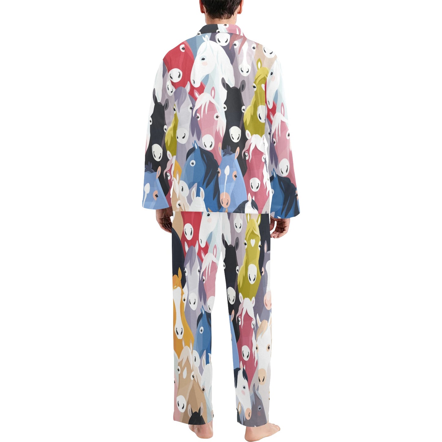 Colorful Horse Pattern Men's Long Pajama Set