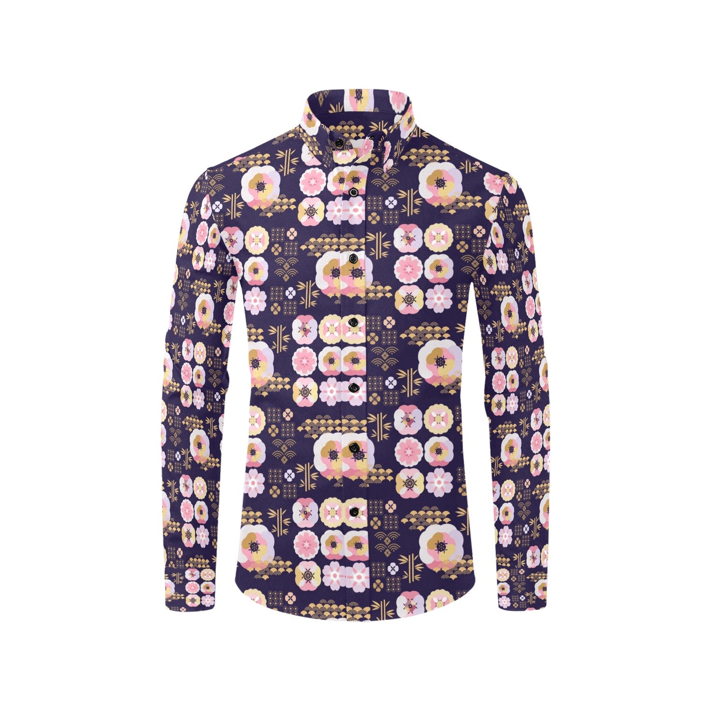 Sakura Japan Style Print Design LKS302 Men's Long Sleeve Dress Shirt