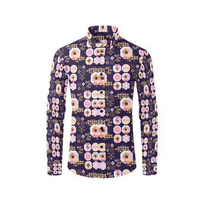 Sakura Japan Style Print Design LKS302 Men's Long Sleeve Dress Shirt