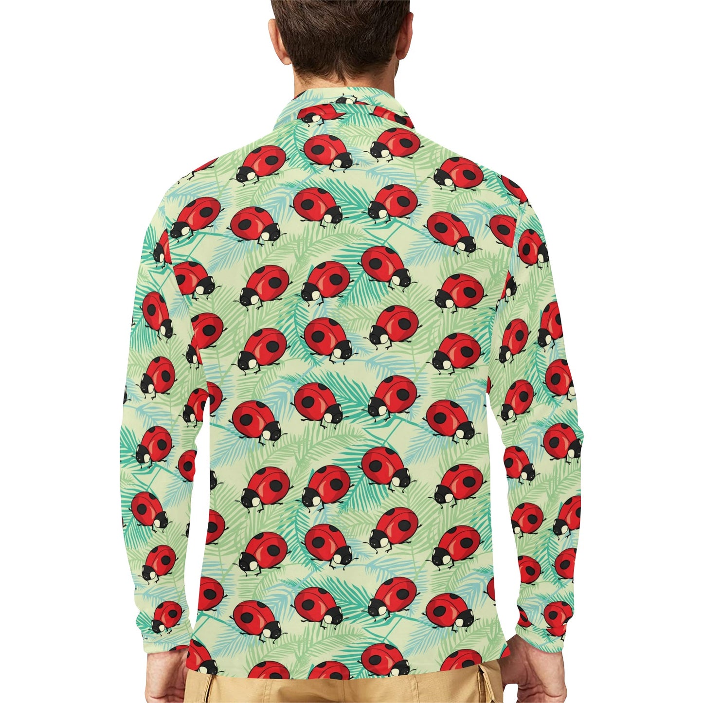 Ladybug Cute Print Pattern Long Sleeve Polo Shirt For Men's