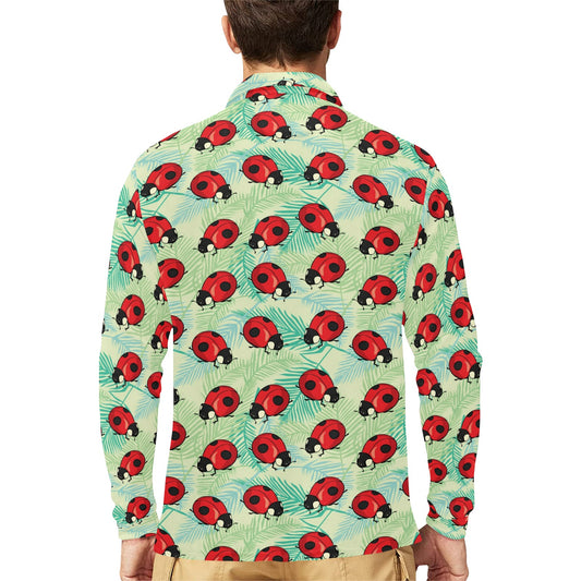 Ladybug Cute Print Pattern Long Sleeve Polo Shirt For Men's