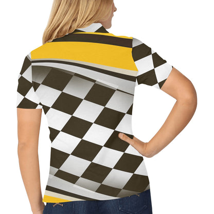 Checkered Flag Racing Style Women's Polo Shirt