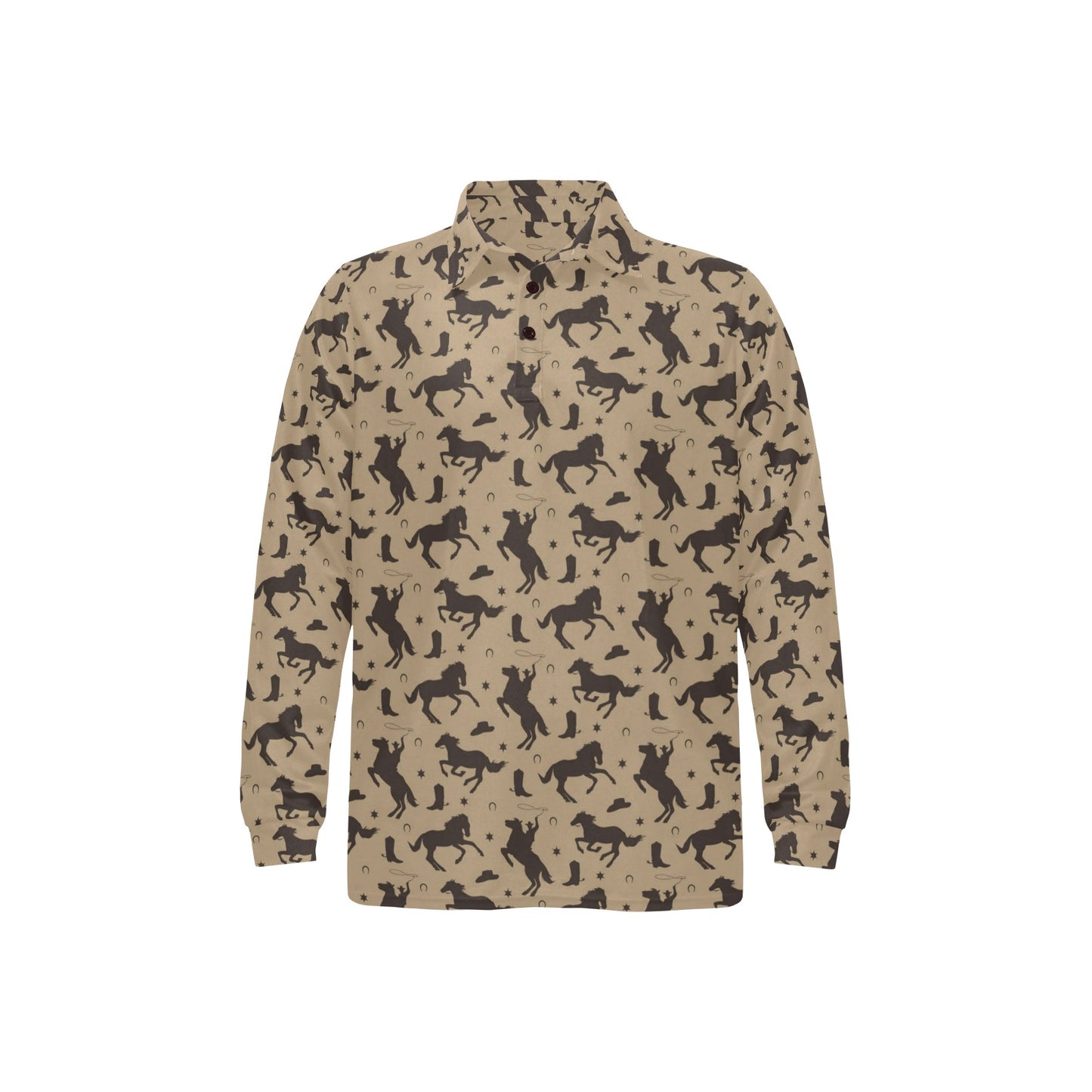 Cowboy Pattern Print Design 05 Long Sleeve Polo Shirt For Men's