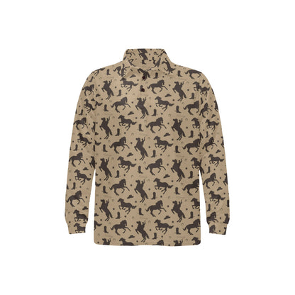 Cowboy Pattern Print Design 05 Long Sleeve Polo Shirt For Men's