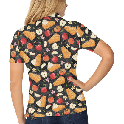 Apple Pie Pattern Print Design 01 Women's Polo Shirt