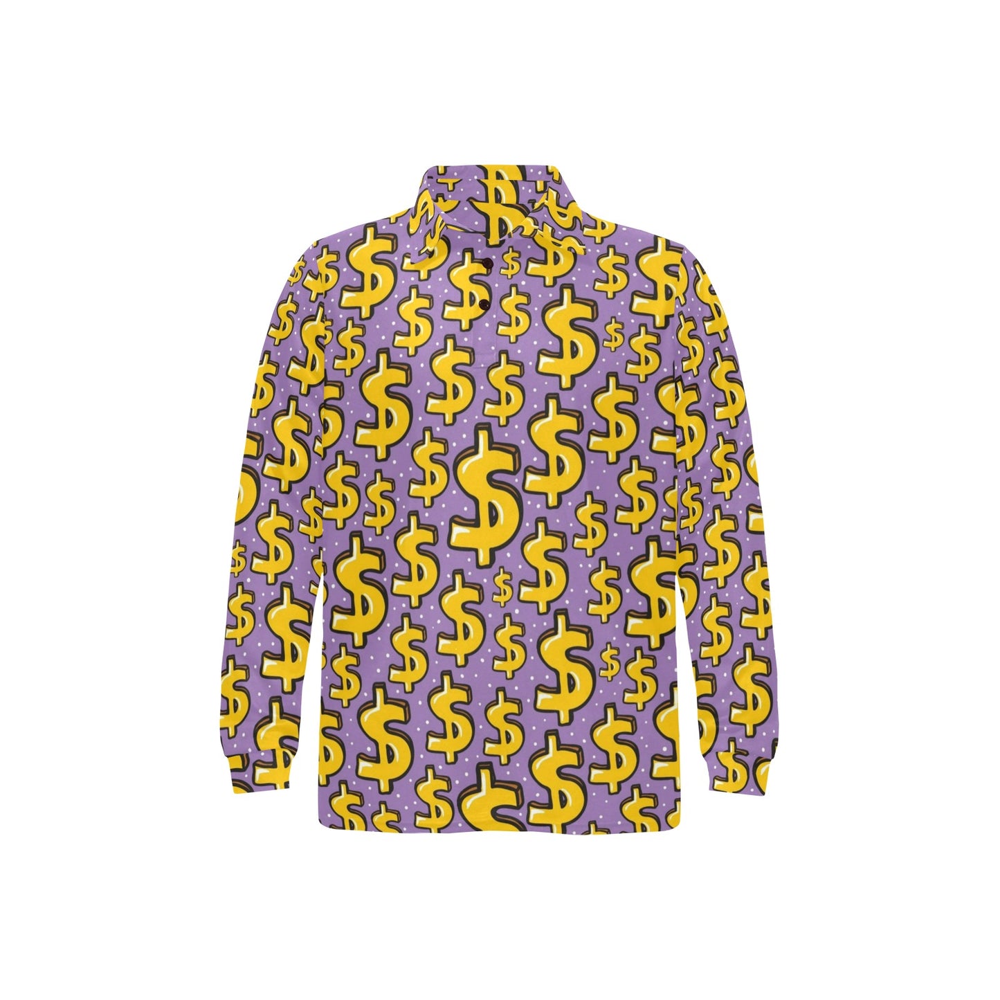 Dollar Pattern Print Design DO01 Long Sleeve Polo Shirt For Men's