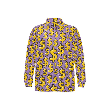 Dollar Pattern Print Design DO01 Long Sleeve Polo Shirt For Men's