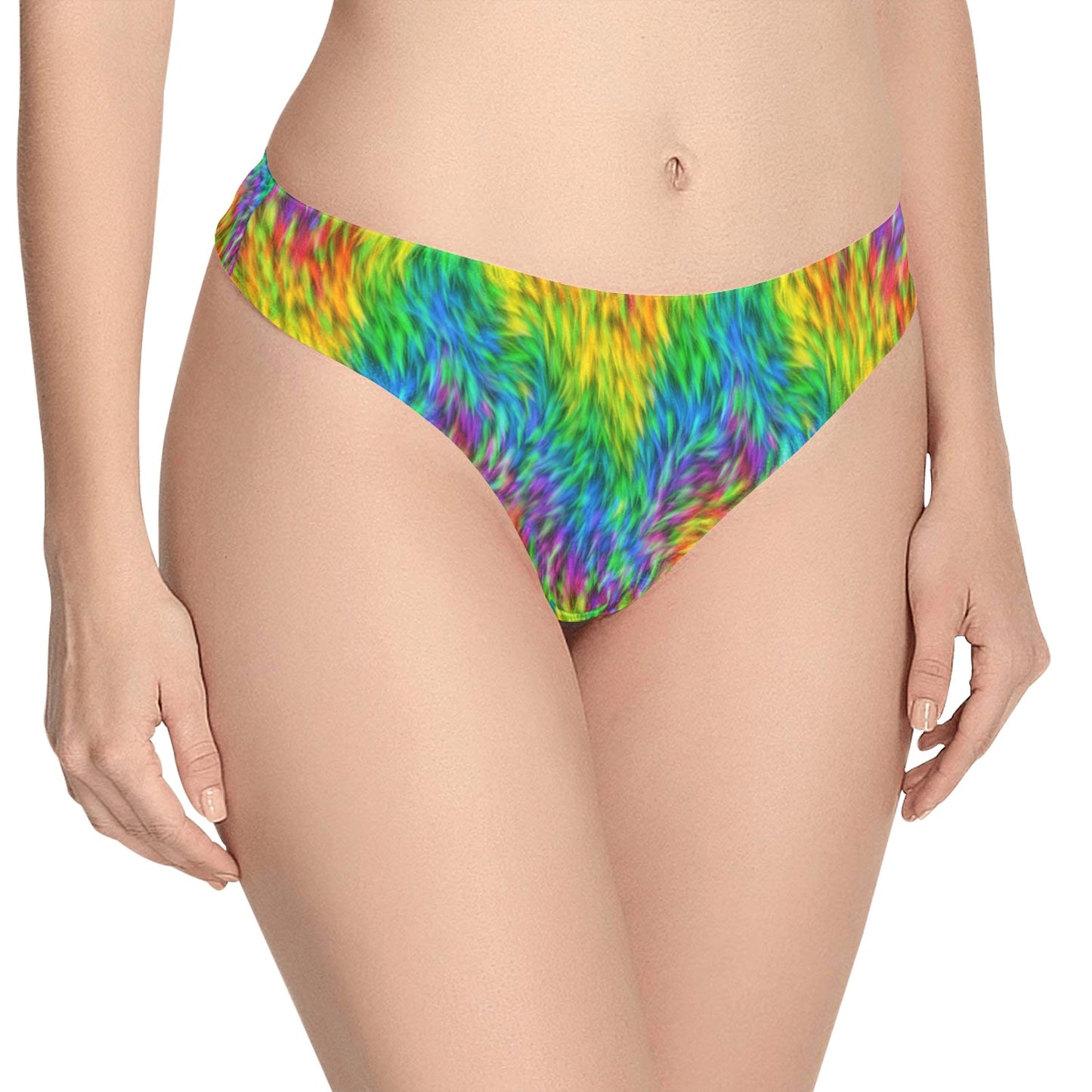 Rainbow Fur Design Print Women's Thongs