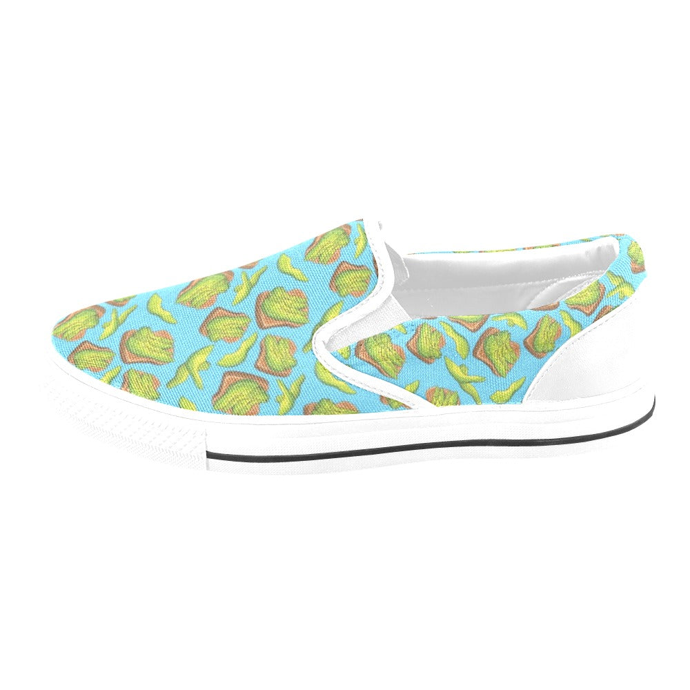 Sandwich Avocado Print Design LKS306 White Slip Ons Canvas Women's Shoes
