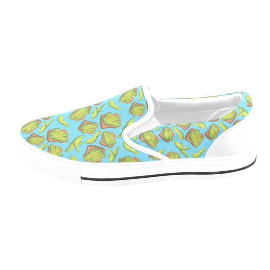 Sandwich Avocado Print Design LKS306 White Slip Ons Canvas Women's Shoes