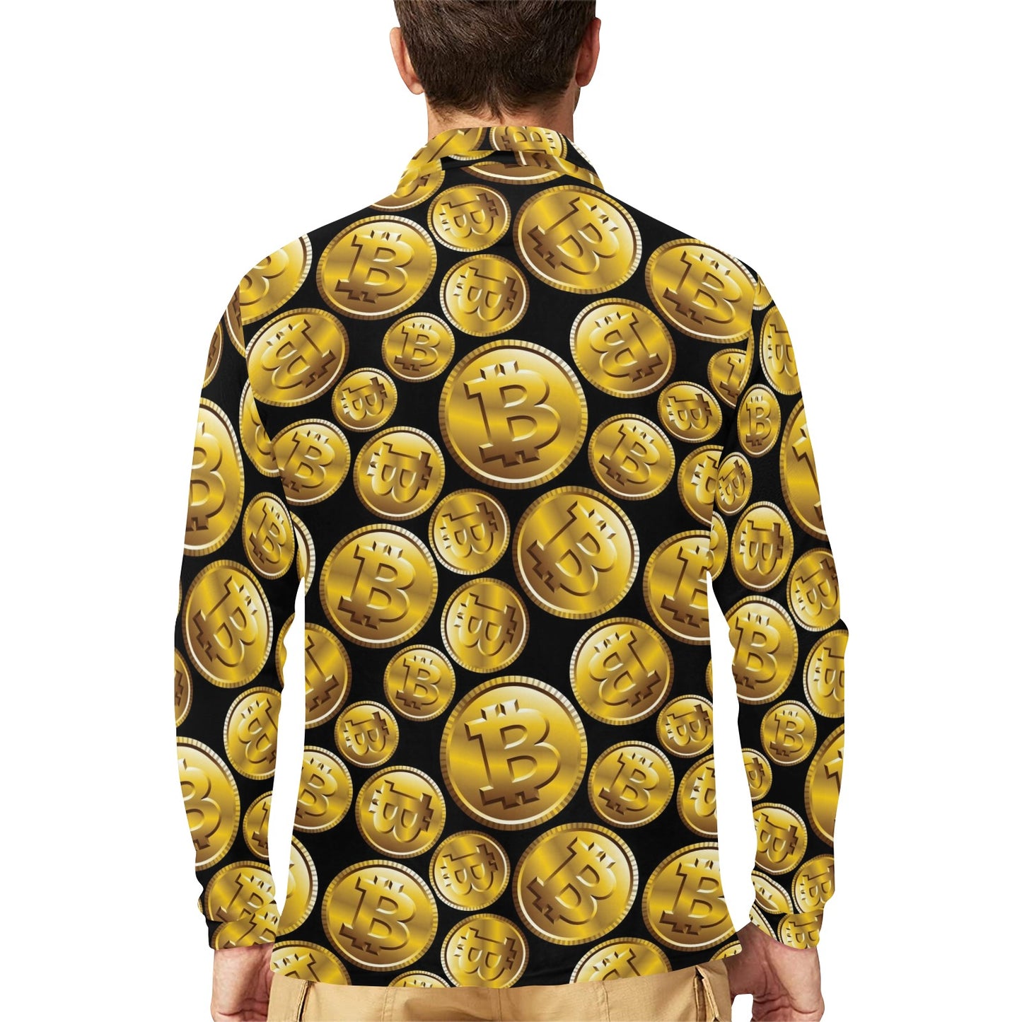 Bitcoin Pattern Print Design DO05 Long Sleeve Polo Shirt For Men's