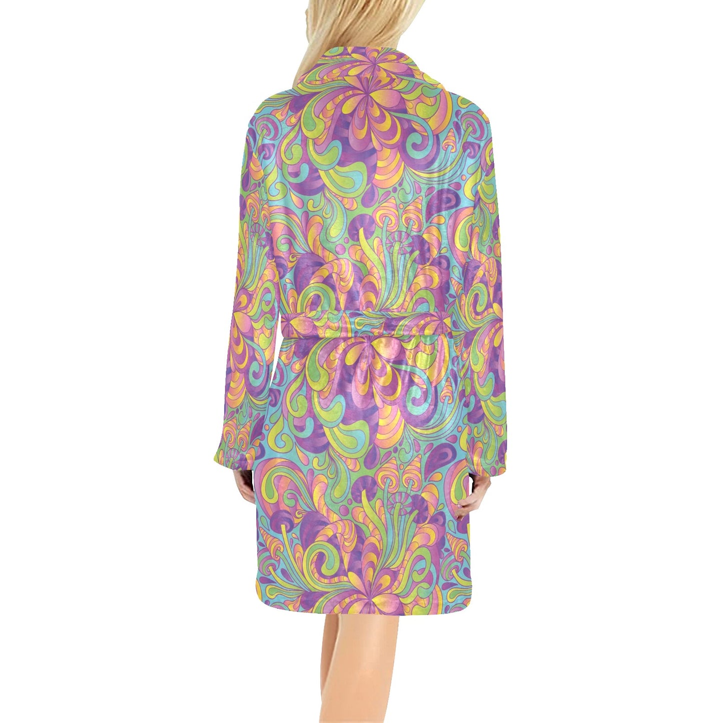 Psychedelic Mushroom Pattern Print Design A05 Women's Fleece Robe