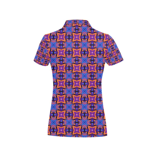 kaleidoscope Purple Orange Print Design Women's Polo Shirt