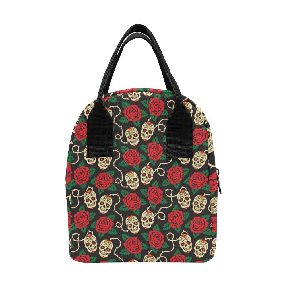 Sugar Skull Red Rose Print Design LKS301 Insulated Lunch Bag