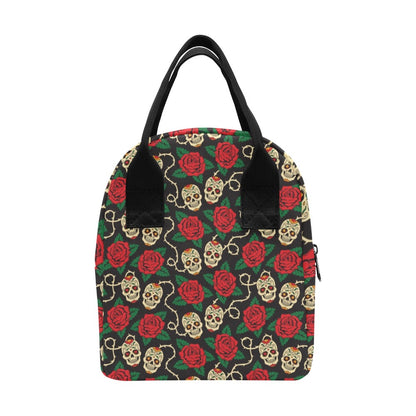 Sugar Skull Red Rose Print Design LKS301 Insulated Lunch Bag
