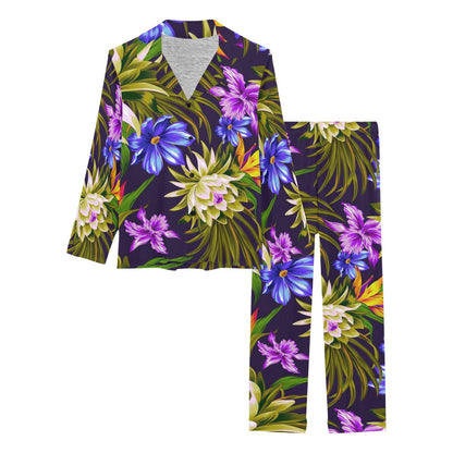 Water Lily Pattern Print Design WL08 Women's Long Pajama Set