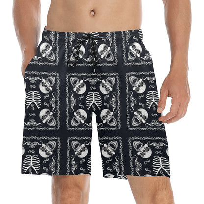 Bandana Skull Black White Print Design LKS306 Men's Swim Trunks Beach Shorts