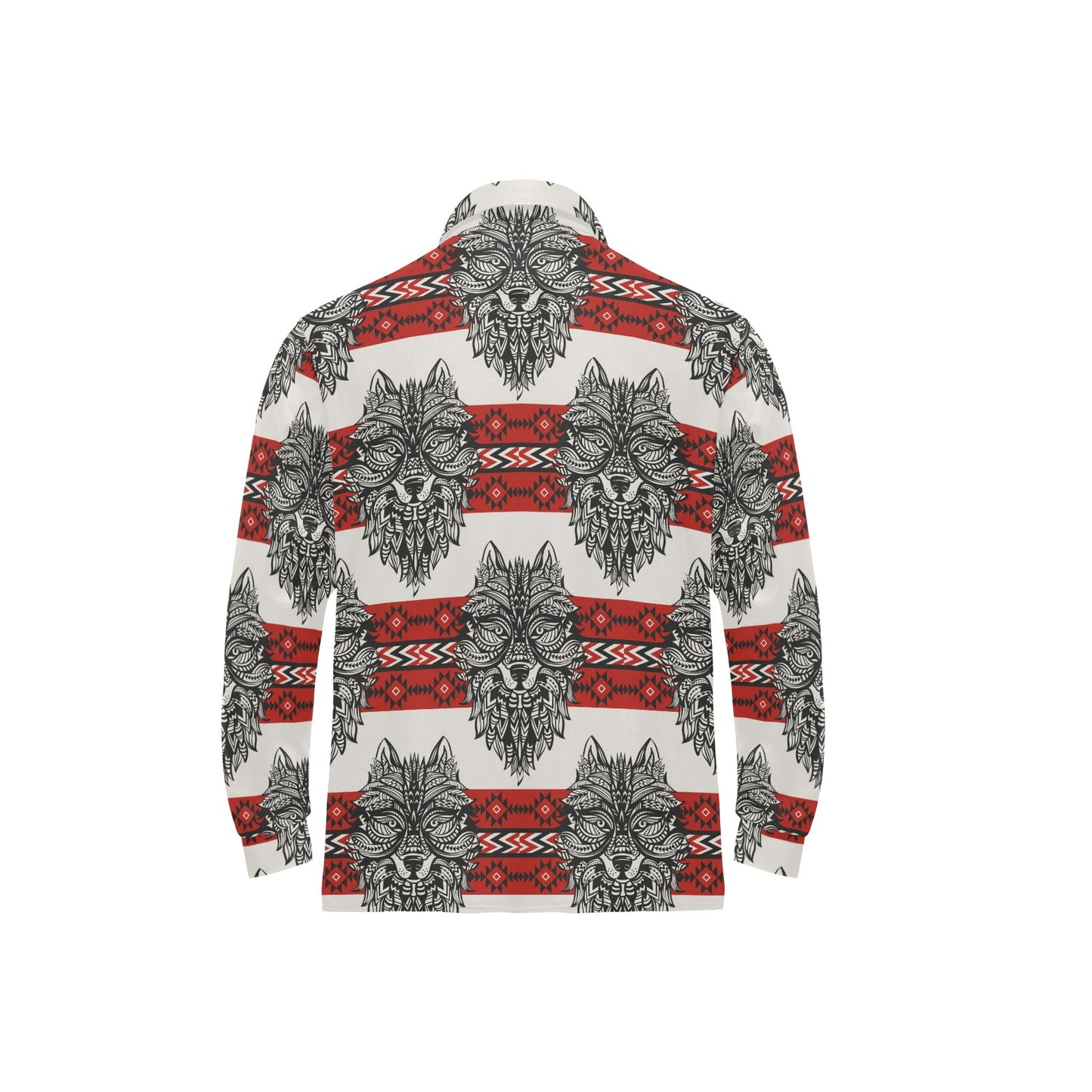 Native Indian Wolf Long Sleeve Polo Shirt For Men's