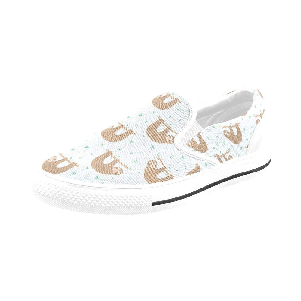 Sloth Print Design LKS308 White Slip Ons Canvas Women's Shoes