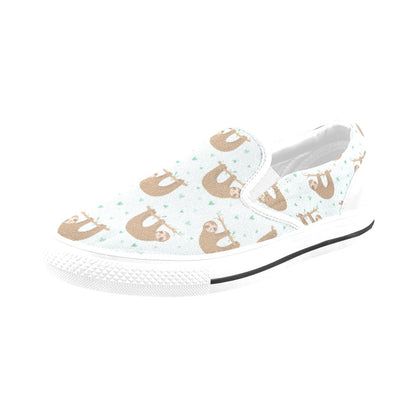 Sloth Print Design LKS308 White Slip Ons Canvas Women's Shoes