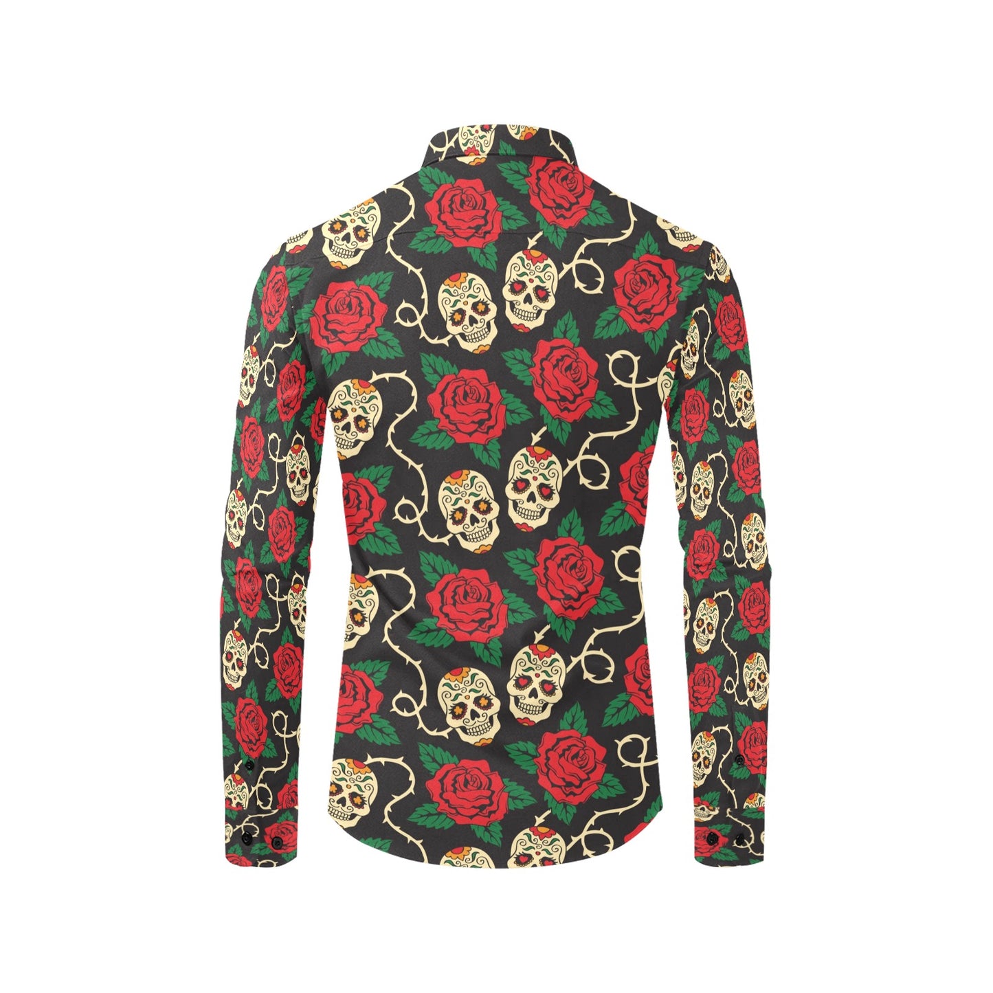 Sugar Skull Red Rose Print Design LKS301 Men's Long Sleeve Dress Shirt
