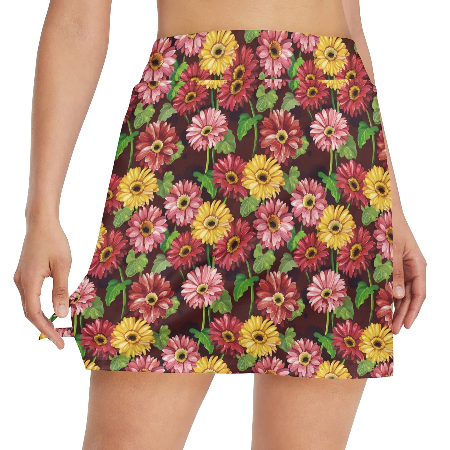 Daisy Gerbera Print Pattern 17" Golf & Pickleball Skort with Pockets