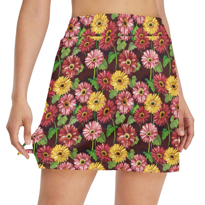 Daisy Gerbera Print Pattern 17" Golf & Pickleball Skort with Pockets