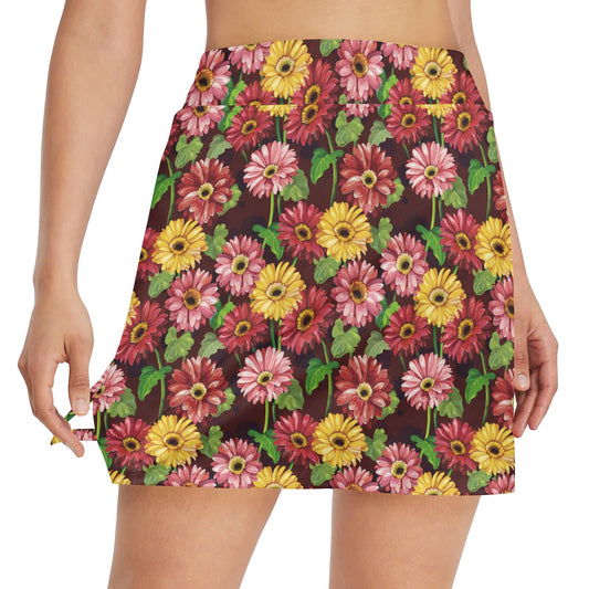 Daisy Gerbera Print Pattern 17" Golf & Pickleball Skort with Pockets