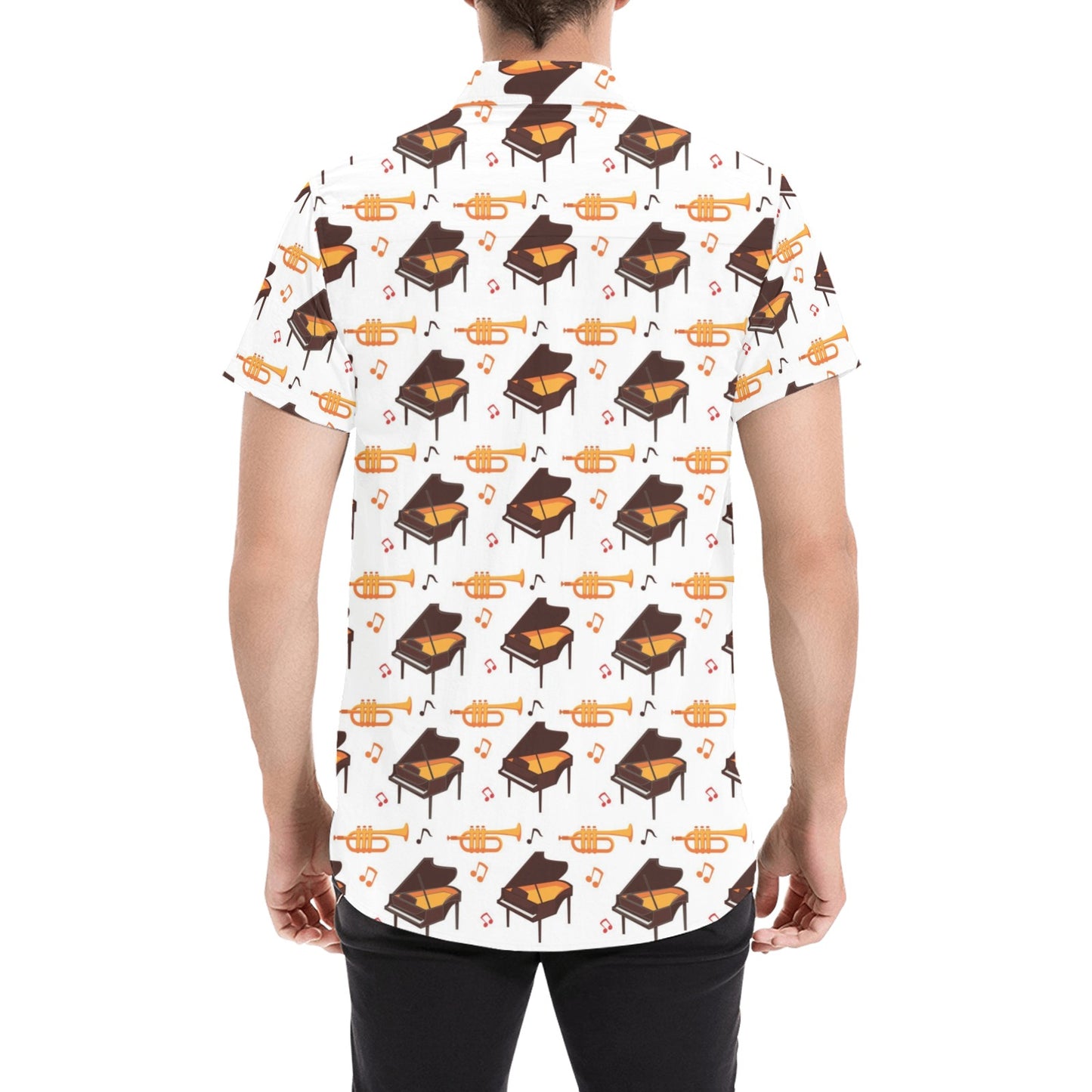 Piano Print Design LKS406 Men Short Sleeve Button Up Shirt