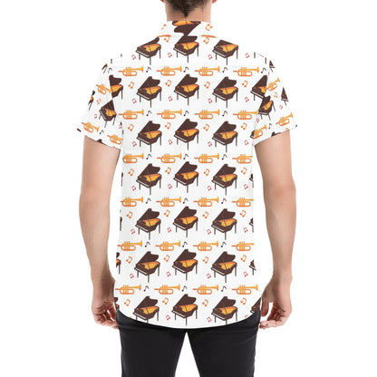 Piano Print Design LKS406 Men Short Sleeve Button Up Shirt