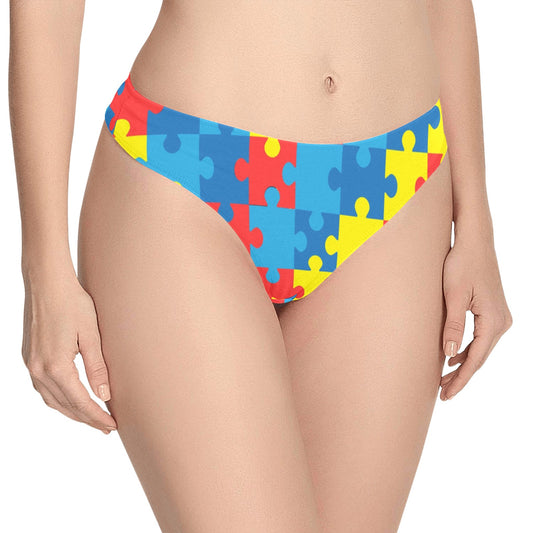 Autism Awareness Puzzles Design Print Women's Thongs
