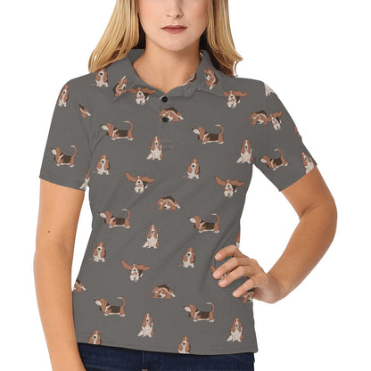 Basset Hound Pattern Print Design 03 Women's Polo Shirt