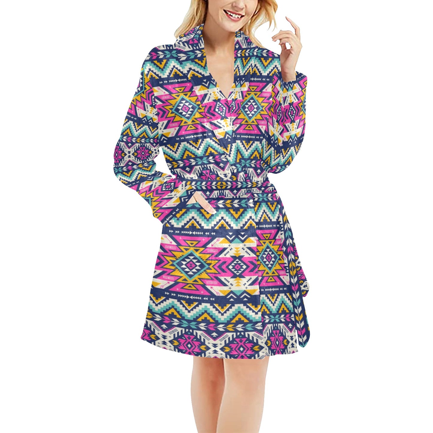 Aztec Pink Geometric Print Pattern Women's Fleece Robe