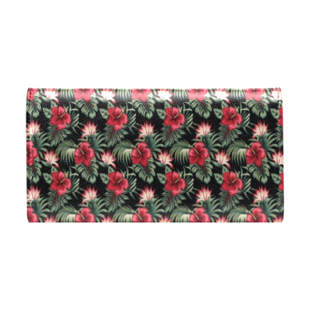 Flower Hawaiian Red Hibiscus Design Print Women's Trifold Wallet