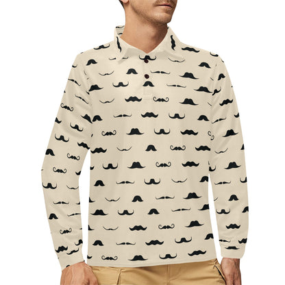Mustache Pattern Print Design A03 Long Sleeve Polo Shirt For Men's